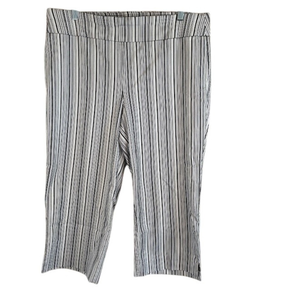 Counterparts Women's Black & White Stripe Pull On Capri Cropped Stretch Pants 16